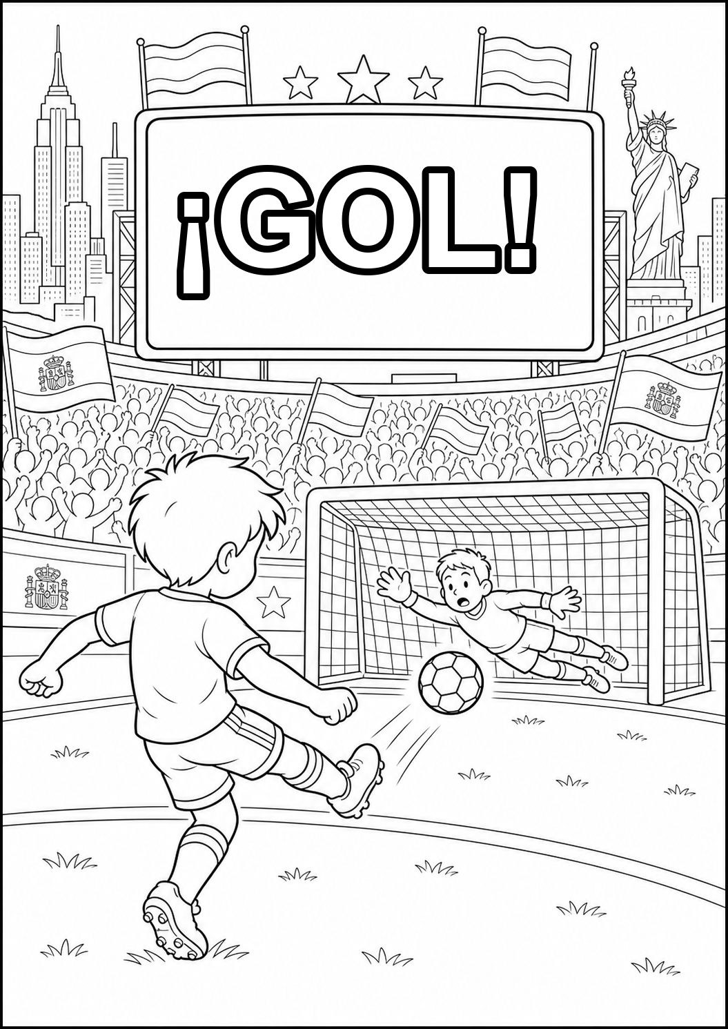 Dibujo para colorear texto gol España Mundial